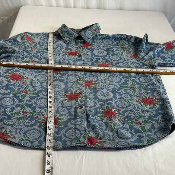 Vintage Westbound Christmas Denim Shirt Button Up Poinsettia, Retro - Picture 10 of 13
